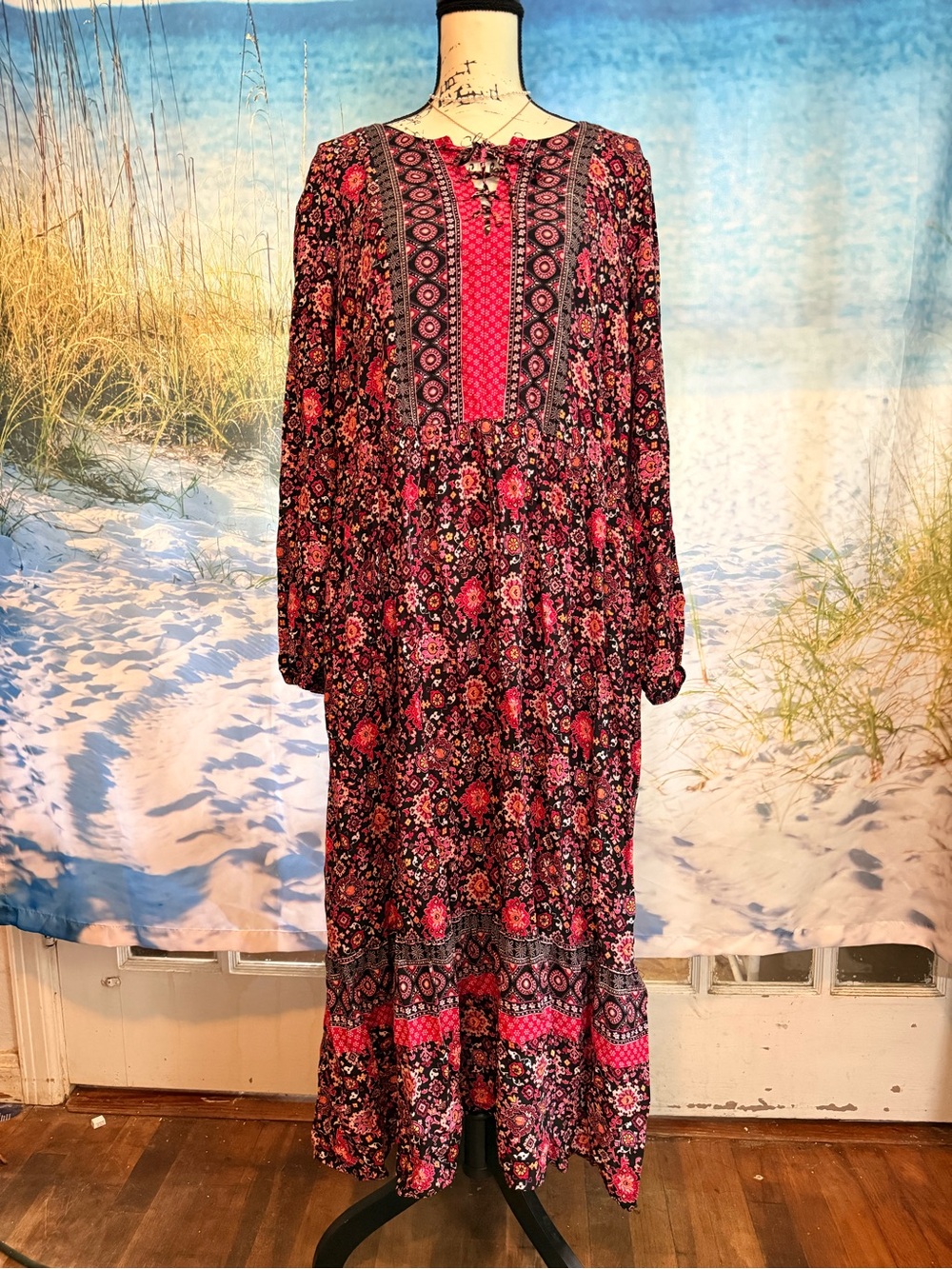 Lane Bryant Floral Boho Maxi Dress in Pink and Black